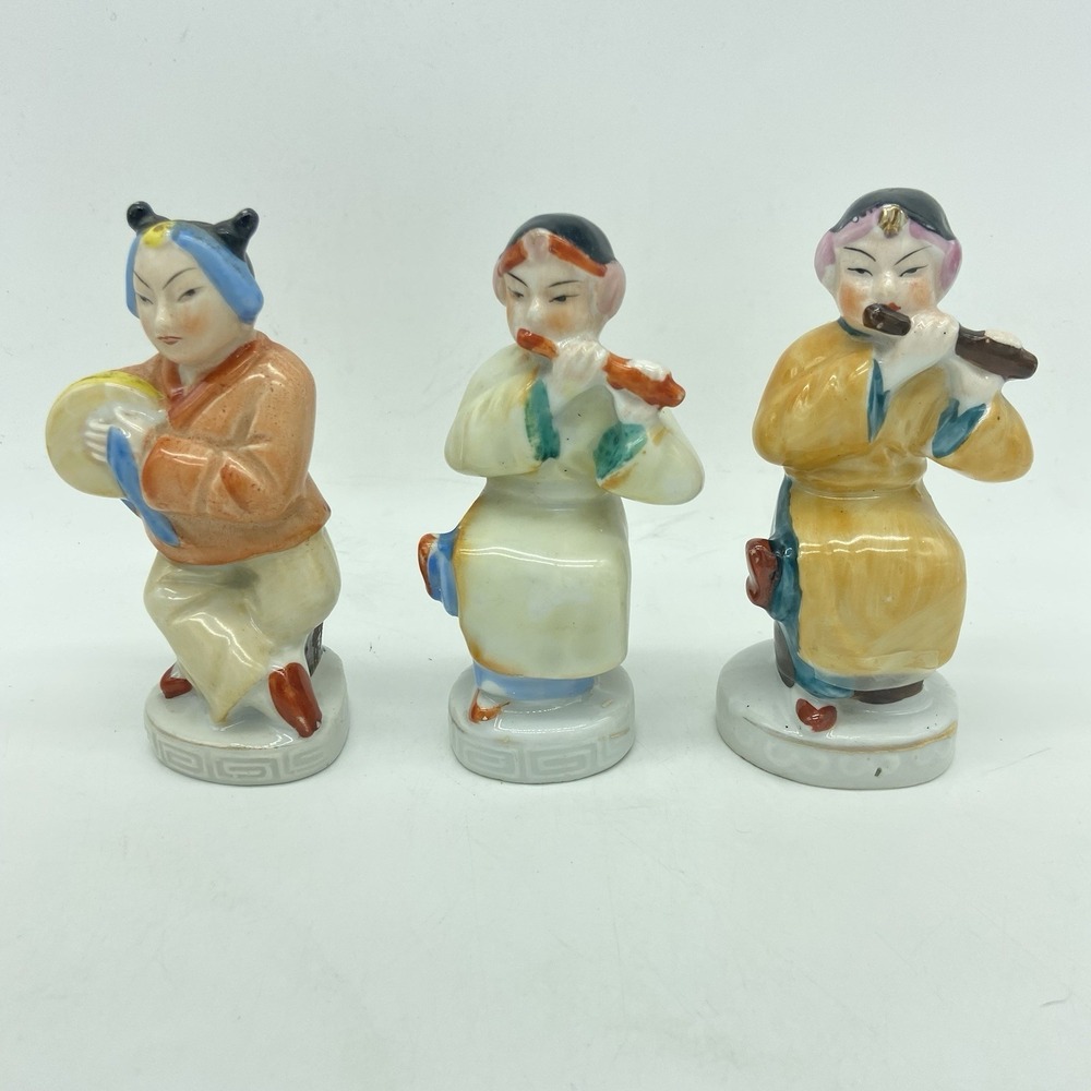 Occupied Japan Lot Of 3 Musicians Flute Hand Drum MCM Asian Geisha Cottagecore - Picture 2 of 16